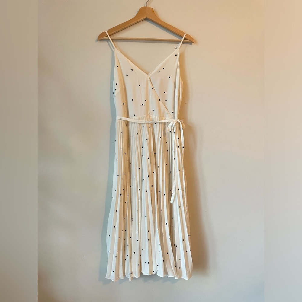 Loft White Polka Dot Midi Pleated Adjustable Strap Plus Size 2